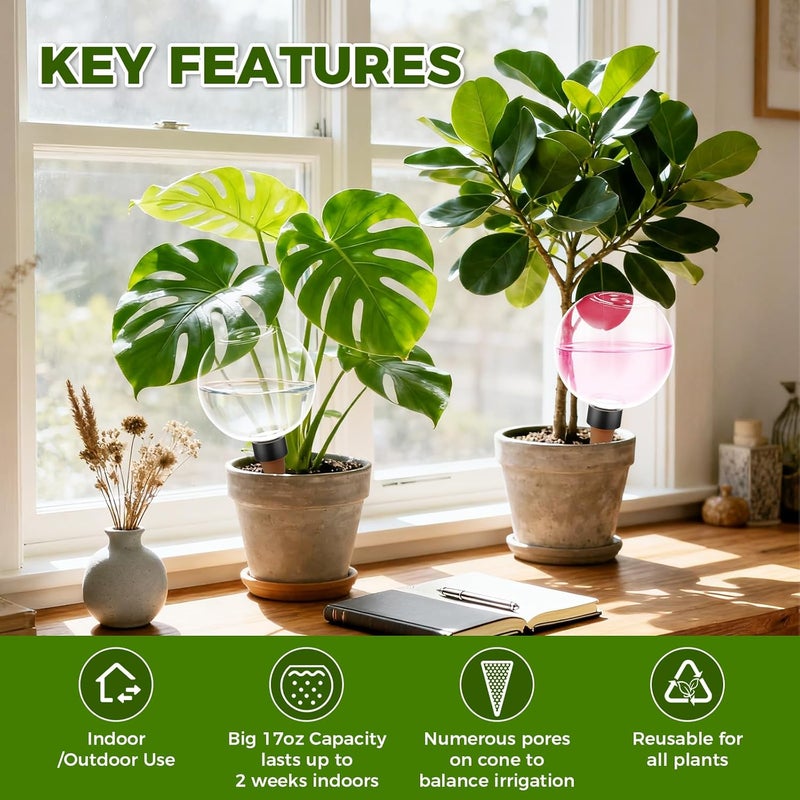 GLOBNGIAO 4 Pcs Self Watering Globes Plastic Automatic Watering Planter for Indoor Plants 17.5 oz drip Irrigation Watering Bulbs with Slow Release Control (Transparent) - Image 3